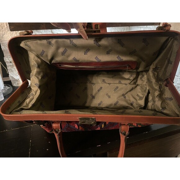 Vintage YUN ART Travel Bag Kilim Wool Leather Turkish Pattern Rush/Tan One Size - Picture 9 of 15